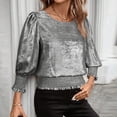 thumbnail image 7 of CLOISE Womens Dressy Tops and Blouses 3/4 Sleeve Lantern Sleeve Shirts Loose Solid Color Crew Neck Pullover Casual Fall Cropped Clothes Silver S, 7 of 7