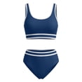thumbnail image 6 of VONCOS Teen Girls High Waisted Bikini Set - Navy Sporty Two Piece Swimsuit, Quick Dry Athletic Swimwear with Contrast Trim for Tweens,Size 9-10T, 6 of 6