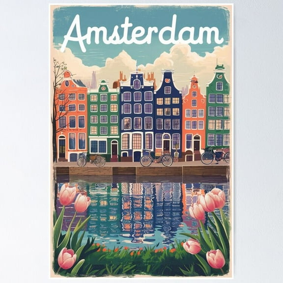 POSTER Amsterdam Vintage Travel Poster Poster UNFRAMED, 12x18