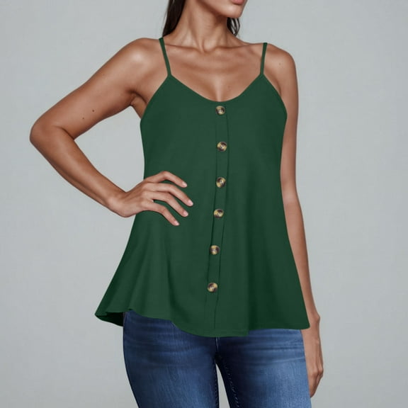 QUNYINEY Casual Womens Tank Tops Camisole Sleeveless Solid Crewneck Shirts Button Loose Peplum Tank Tops