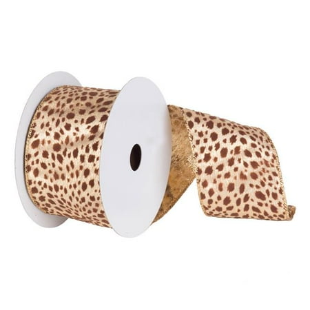 Gold Lame Velvet Brown Leopard Ribbon, 6 in. x 10 yard
