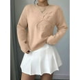 thumbnail image 5 of Women'S 3D Floral Appliques Crewneck Sweaters Long Sleeve Drop Shoulder Pullovers Elegant Knit Tops Champagne Color L, 5 of 8
