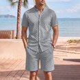 thumbnail image 2 of hotojiny Mens Summer Outfits 2 Piece Beach Vacation Set Plaid Short Sleeve Button down Shirts with Elastic Waist Shorts(Gray,XX-Large), 2 of 7