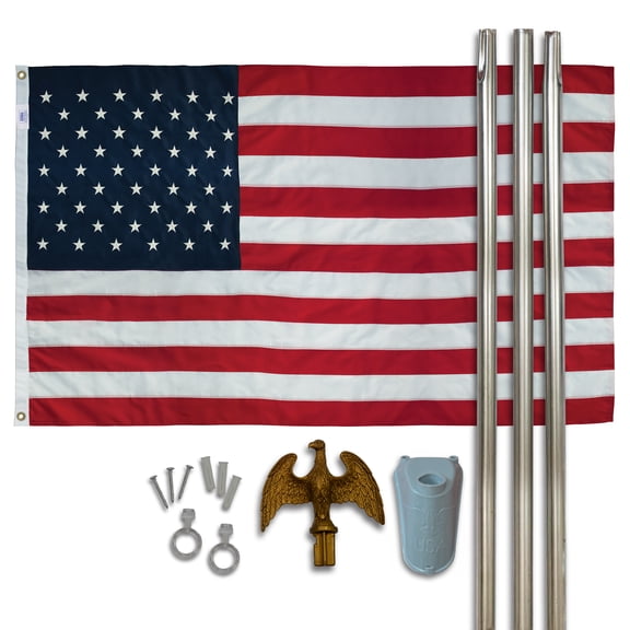 6 ft. Steel Flagpole Betsy Flags American Flag Kit, Sewn Nylon Flag, Grommeted, Silver