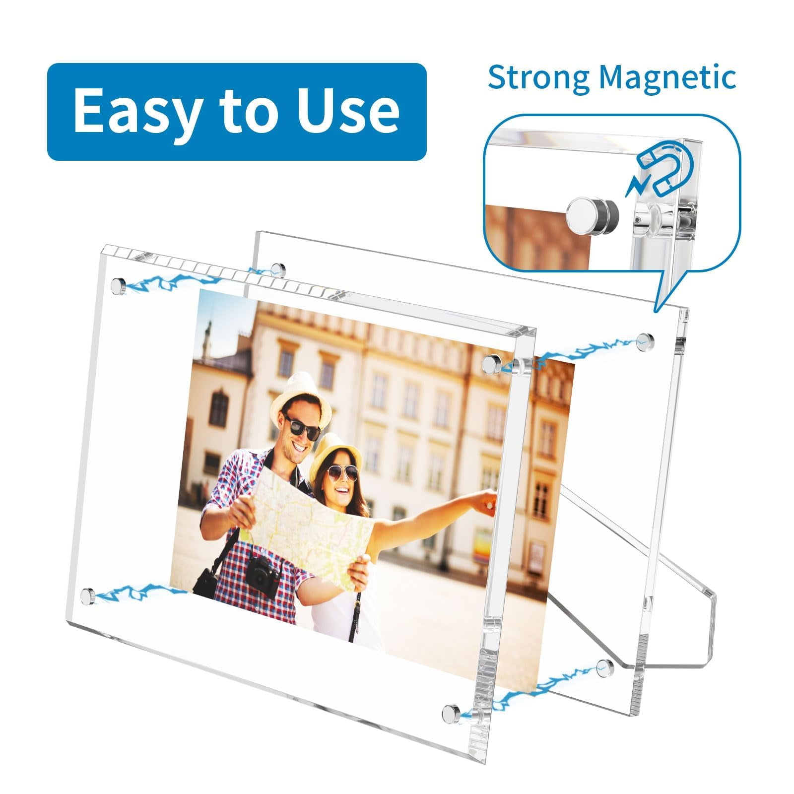 NIUBEE 5x7 Acrylic Picture Frames 3 Pack, Clear Picture Frames with Stand, Magnetic Frame Acrylic Lucite Frameless Transparent Cubes Floating Gift for Home Office Desktop Display Horizontally