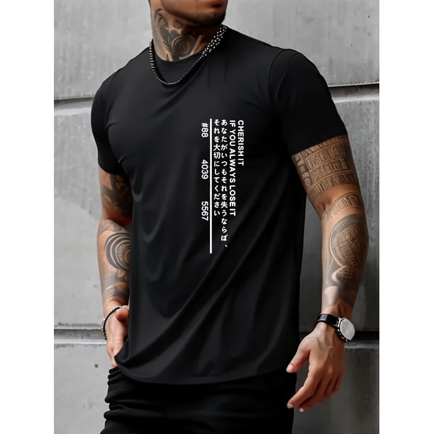 Camiseta de manga corta con letras estampadas para hombre, cómoda y elástica, ideal para el verano, ideal para el día a día y para el tiempo libre.