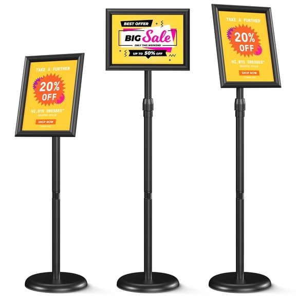 Surprizo Heavy Duty Sign Stand for Display 8.5x11" Floor Poster Holder Adjustable Height Fillable Base Black