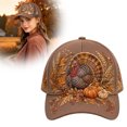 thumbnail image 3 of DefiDgd Fall Pumpkin Turkey Embroidered Baseball Cap,Vintage Rustic Style Washable Adjustable Hat for Man Women Fall Thanksgiving Daily Outdoor Holiday Party Headwear Accessories(J), 3 of 6