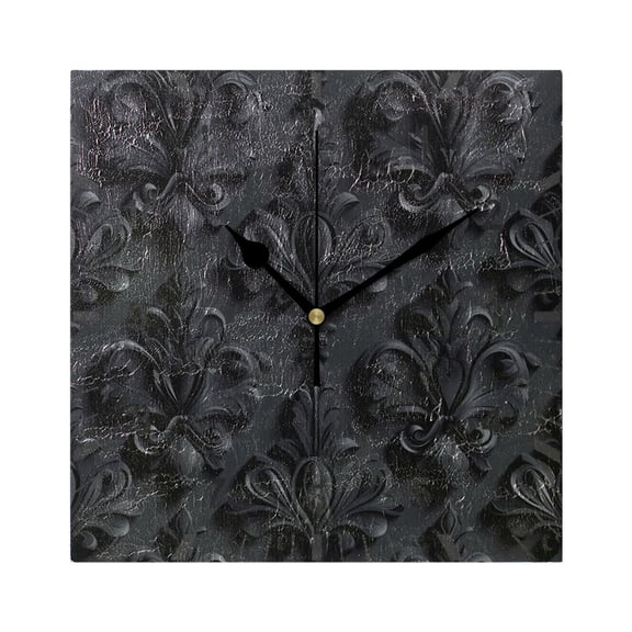 3d Dark Black Damask Wall Clock Battery Operated Silent Non-Ticking Bedroom Office Kitchen Home School Decor 7.8"(Black)
