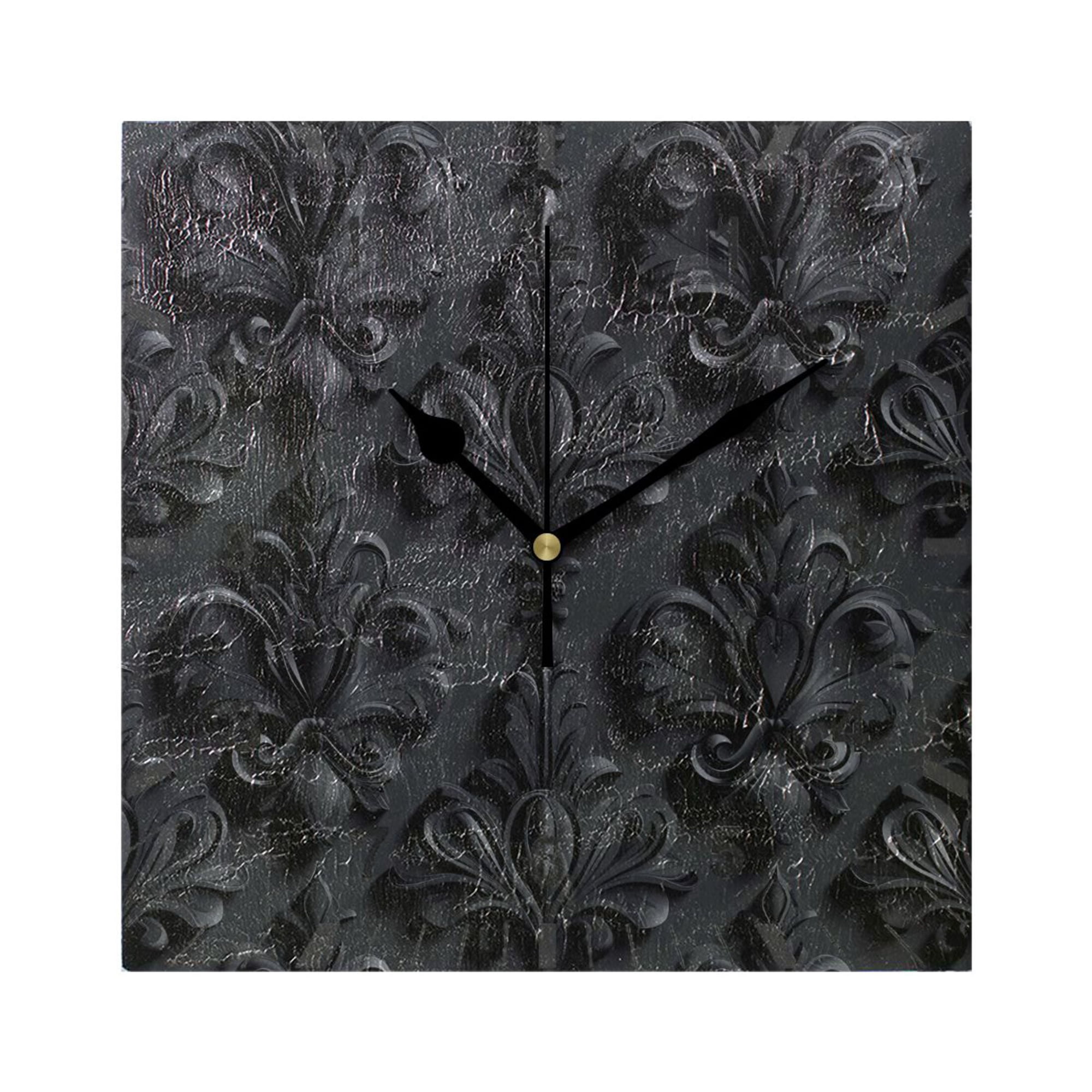 3d Dark Black Damask Wall Clock Battery Operated Silent Non-Ticking Bedroom Office Kitchen Home School Decor 7.8(Black)