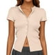 thumbnail image 1 of Cardigan de manga corta con botones y canalé para mujer: color liso, tejido elástico, versátil para combinar, ajuste cómodo, tallas disponibles de XS a XL, 1 of 3
