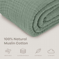 thumbnail image 4 of Comfy Cubs Muslin Blanket, Extra Large 108” x 90”, 6 Layer Cooling Cotton Softness (Fern, King), 4 of 7