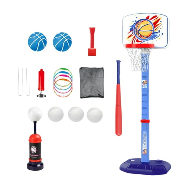 Aro de baloncesto infantil y bola T establecido Neta de baloncesto de altura ajustable fácil de ensamblar juguetes de interacción portátiles para Azul