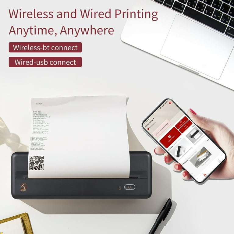 HPRT MT810 Portable Printer, A4 Wireless Bluetooth Travel Printer, Thermal  Printer Support 8 & 4 Thermal Roll Paper Suitable for Home Vehincles  Office Business 