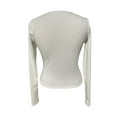 thumbnail image 6 of Qiylii Women's Ribbed Knit Tops, Long Sleeve Round Neck Solid Color Metal Chain Front T-Shirts, 6 of 7