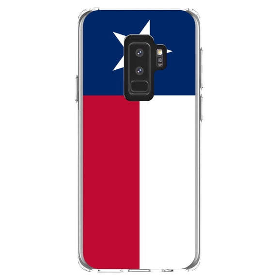 DistinctInk Clear Shockproof Hybrid Case for Samsung Galaxy S9  PLUS (6.2" Screen) - TPU Bumper, Acrylic Back, Tempered Glass Screen Protector - Texas State Flag - US State Flag