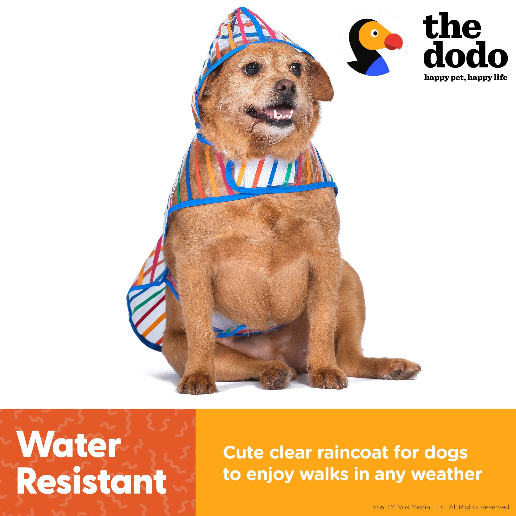 The Dodo Striped Clear Raincoat for Dogs -Medium