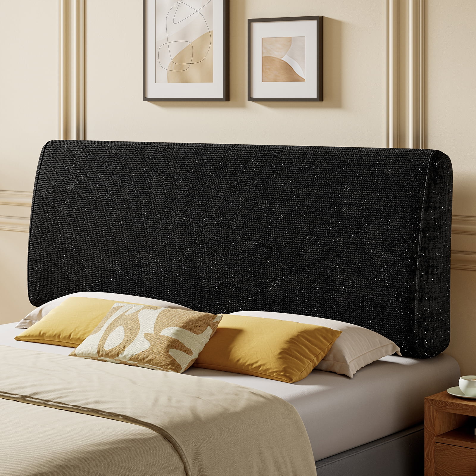 Pinmoco Upholstered Headboard King Bed, Height Adjustable and Ergonomic Foam Head Board, Chenille Starry Black
