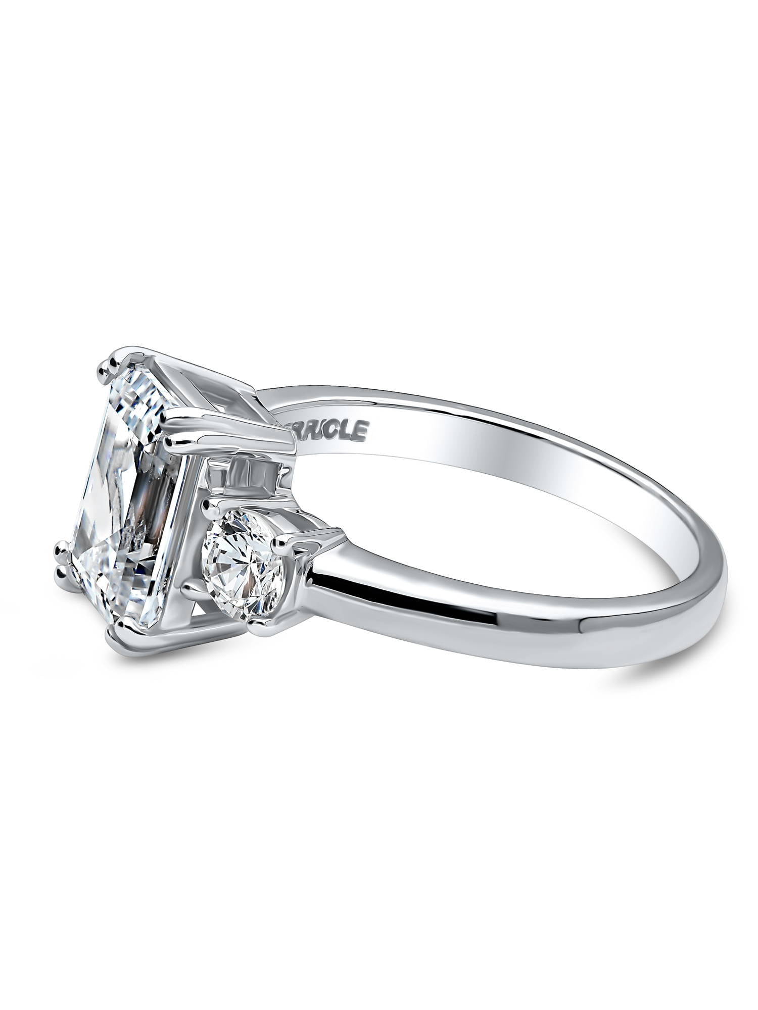 BERRICLE Sterling Silver 3-Stone Wedding Engagement Rings 2.6 Carat Emerald Cut Cubic Zirconia CZ Promise Ring for Women, Rhodium Plated Size 8.5