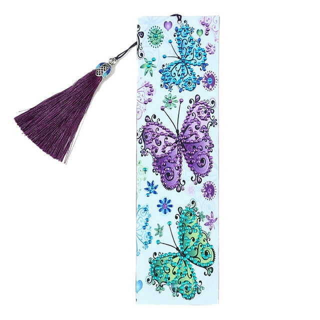 Irfora Marcador de pintura de diamante DIY Marcador de borla en forma especial Marcas de libro Marca de página Mariposa de página Irfora Marcador