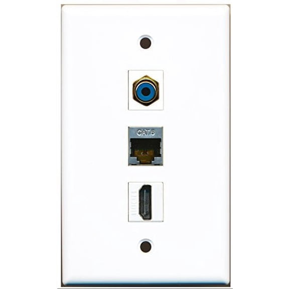 RiteAV - 1 Port HDMI and 1 Port RCA Blue and 1 Port Shielded Cat6 Ethernet Wall Plate