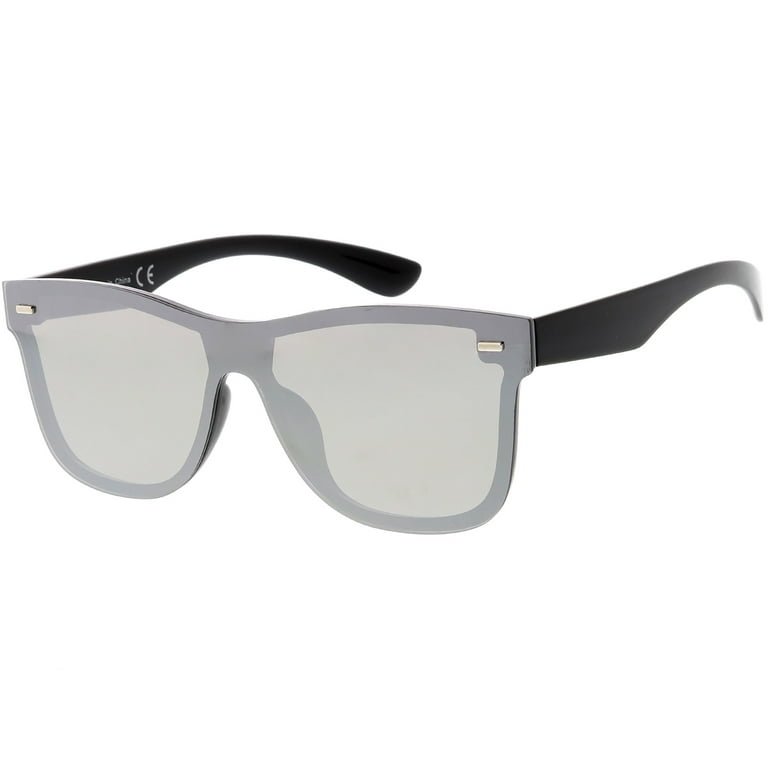 Luscious cement kæmpe stor Futuristic Horn Rimmed Rimless Sunglasses Mirrored Shield Lens 59mm (Black  / Silver Mirror) - Walmart.com