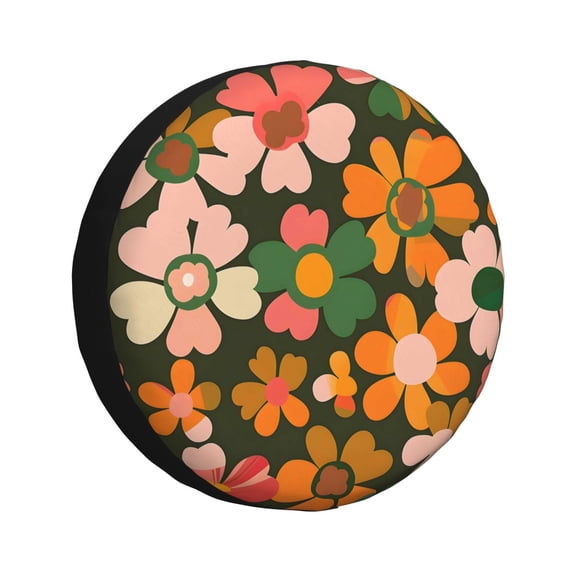 14 Inch Spare Tire Cover Waterproof Uv Resistant Universal Suv Truck Jeep Trailer Easy Install Adjustable Rope Buckle Retro Groovy Flowers Pattern (1)