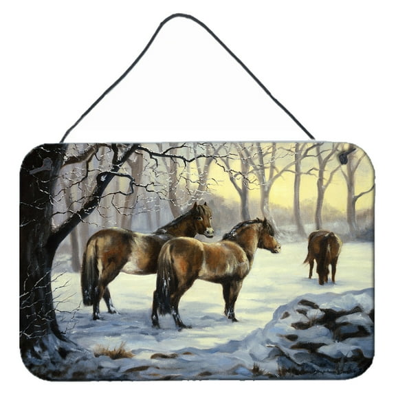 Carolines Treasures BDBA0122DS812 Horses in Snow by Daphne Baxter Wall or Door Hanging Prints  8x12 multicolor