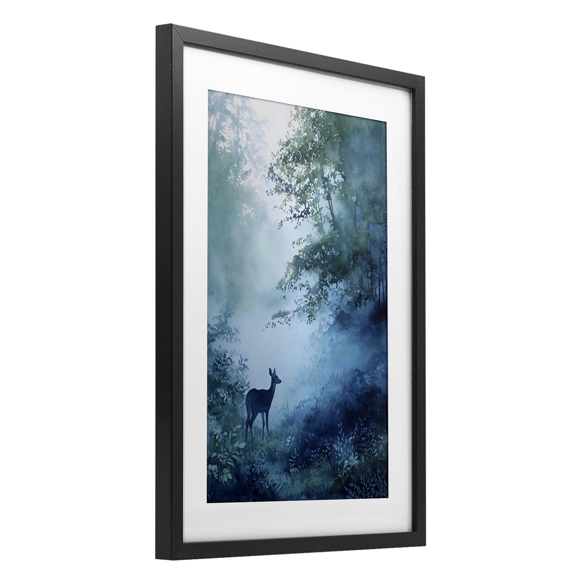Stupell Industries Blue Dawn Deer in Mist Black Framed Print Under Glass, design by Franklyn Gregory