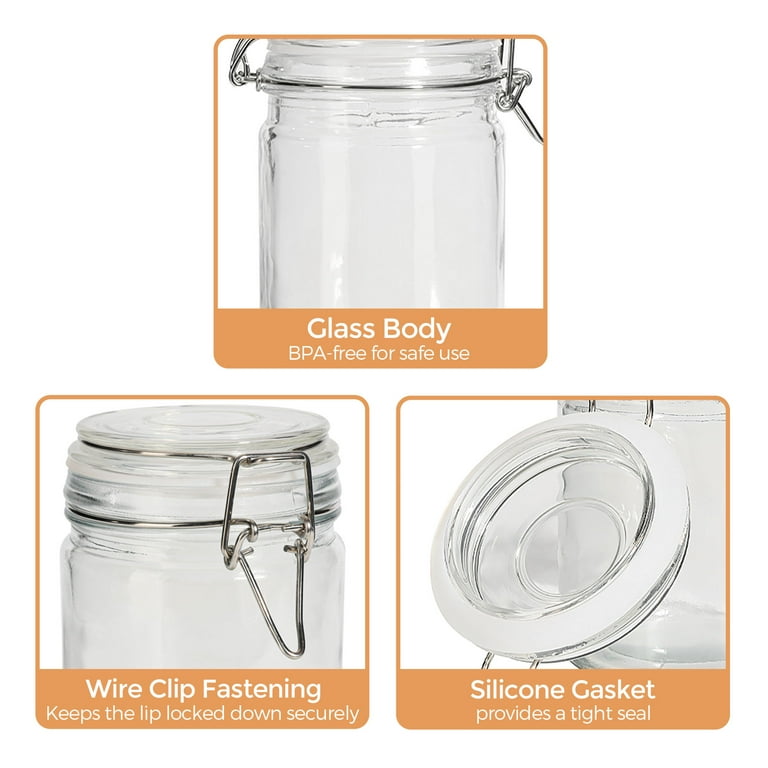 ComSaf Airtight Glass Canister with Lid Set of 6, 25oz Food Storage Jar,  Storage Container with Seal Wire Clamp Fastening for Kitchen Fermenting