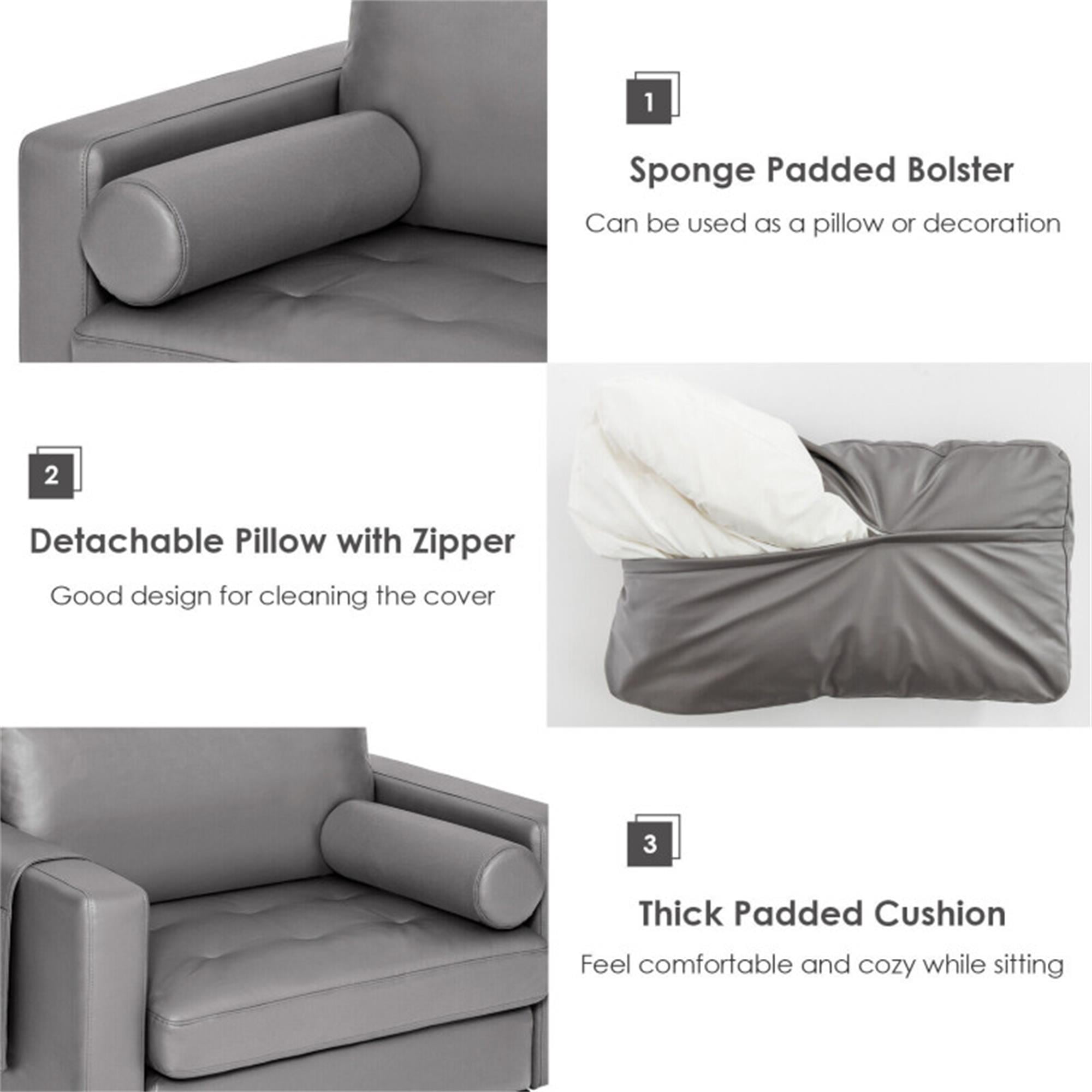 Demi Bonn Upholstered Accent Chair, Modern Accent Chair with Bolster and Side Storage Pocket, for Living Room, Bedroom, Light Gray