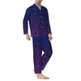 thumbnail image 2 of Salouo Neon Glitter Print Button-Front Long Sleeve Pajama Set for Men, Soft 2Pjs Men's Long Sleeve Sleepwear-Small, 2 of 7