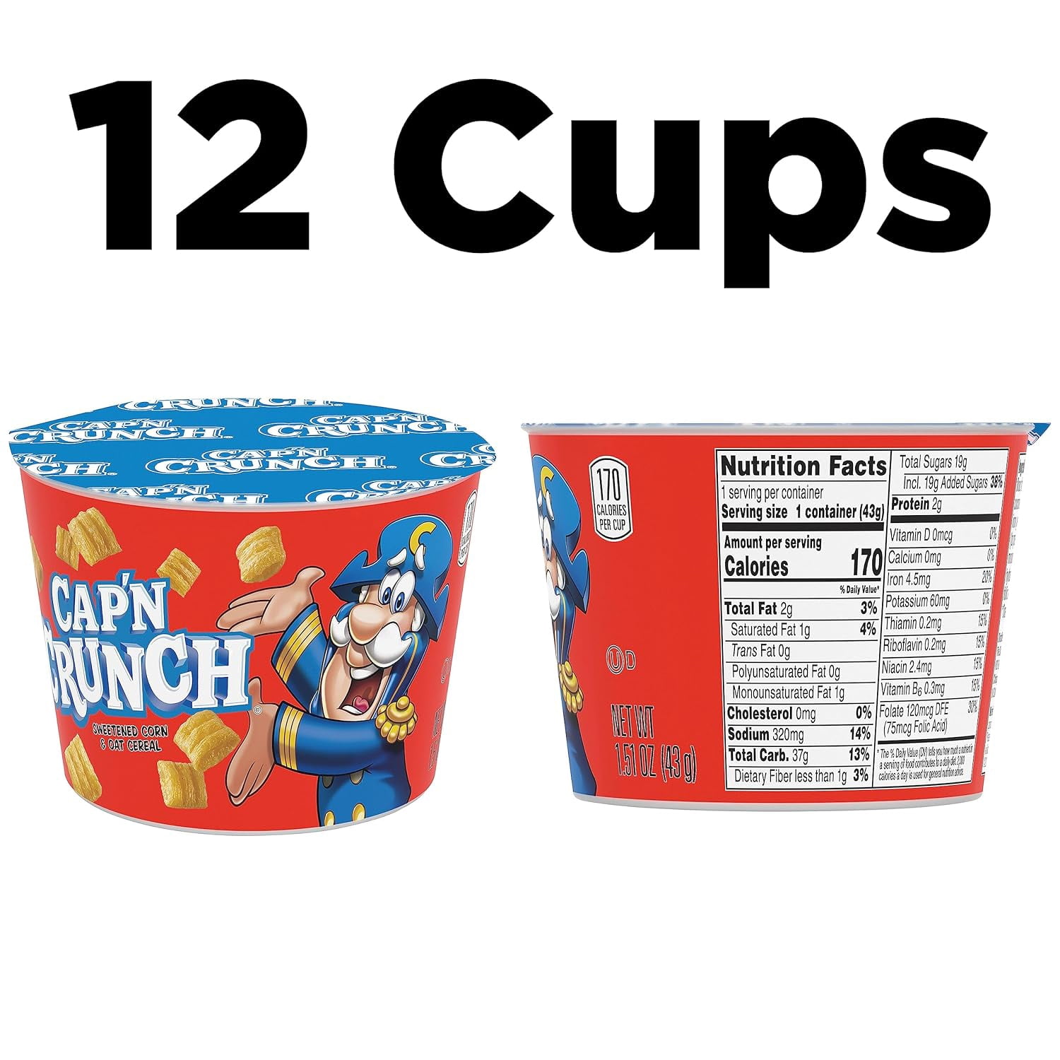 (12 pack) Cap'n Crunch Breakfast Cereal Original Express Cup, 1.51oz