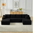 thumbnail image 2 of 133'' Compressible Sectional Sofa Set, Minimalist Style U-Shaped  Modular Sleeper Sofa Bed with Pillow & Side Bag, Corduroy Fabric Cloud Couch, No Assembly, for Living Room, Black, 2 of 7