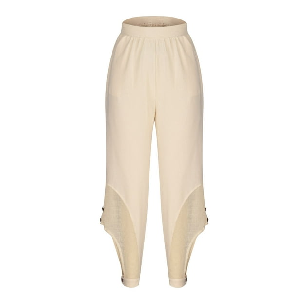 SMihono Linen Pants Women Fashion Plus Size Casual Loose Women's Spring And  Autumn Solid Color Elastic Waist Cotton Leggings Casual Pants Wide Leg