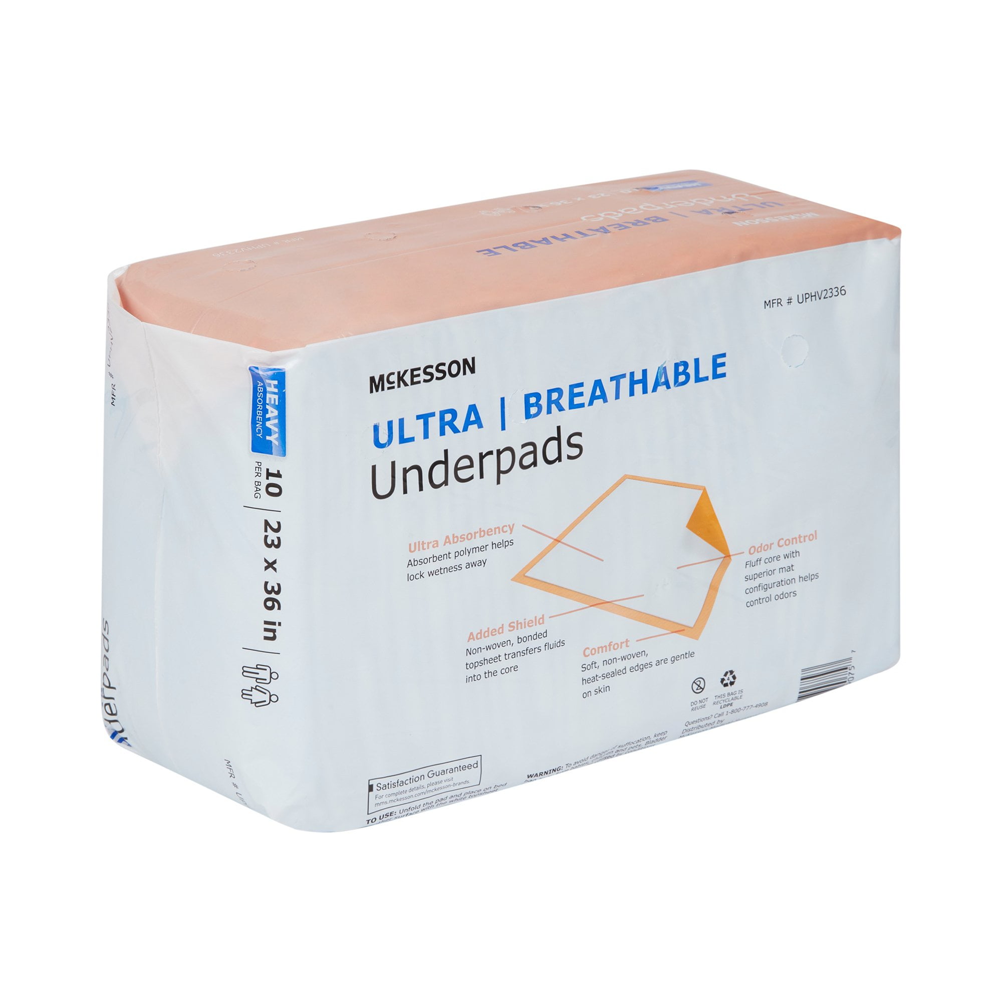 McKesson Ultra Breathable Underpads, Incontinence Bed Pads, Heavy Absorbency, 23 in x 36 in, 60 Ct