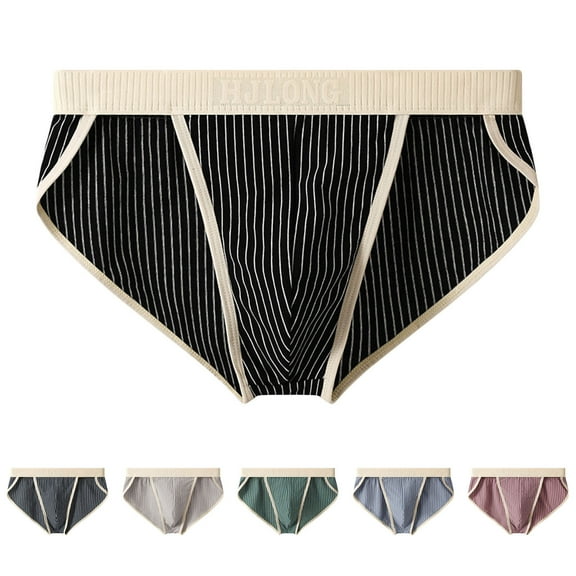 UVEASISHA Low Rise Briefs for Men Cotton Striped Underwear Comfy Soft Triangle Underpants Red XXL