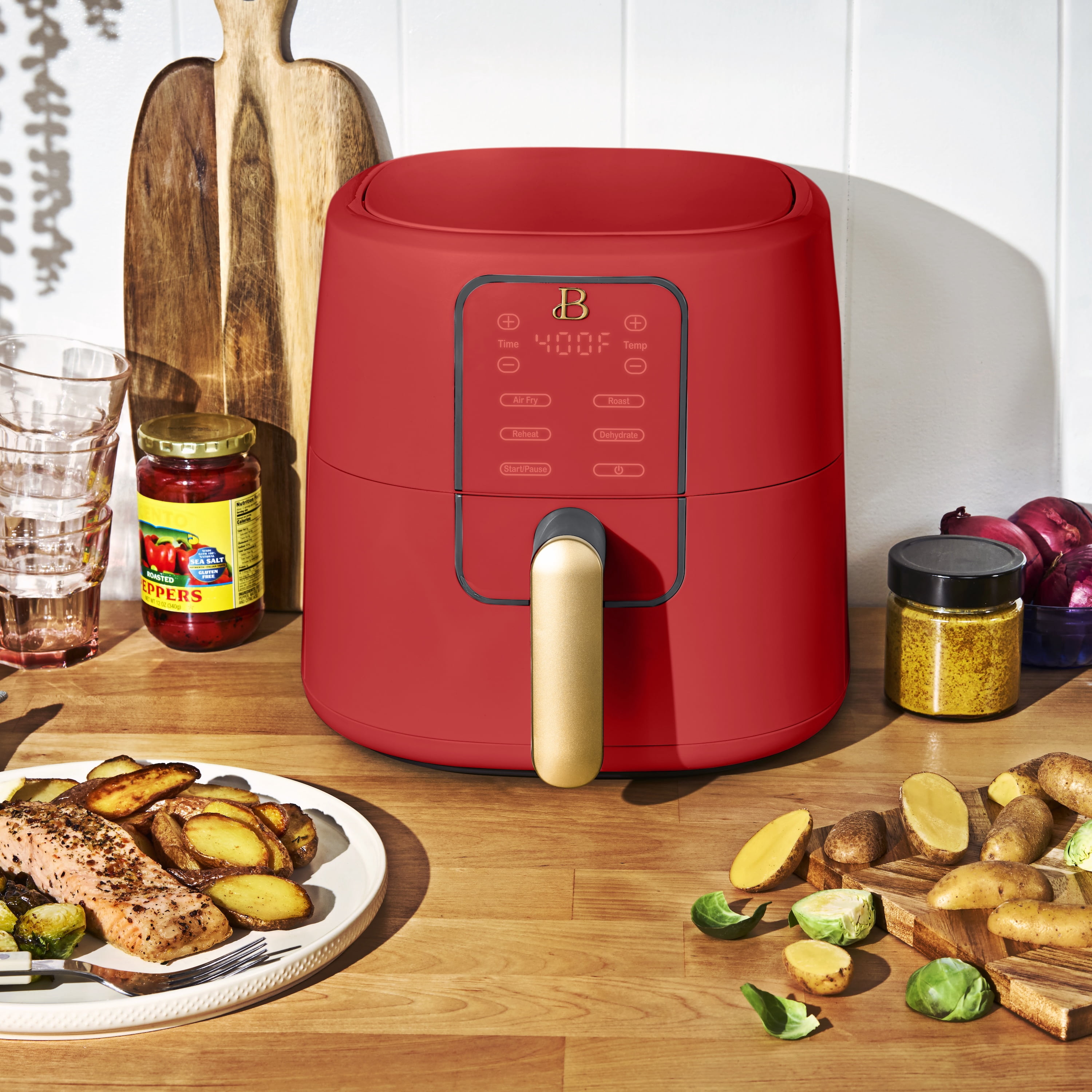 Beautiful 6 Qt Air Fryer with TurboCrisp Technology, EverGood Ceramic Nonstick Coating, Tomato Red by Drew Barrymore