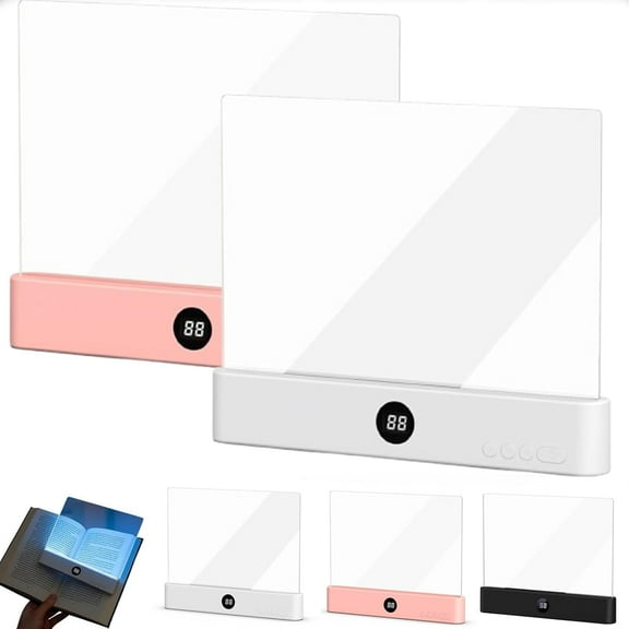Page Glow Reading Light, Book Light Page, Flat Reading Lights, Smart LED Reading Lights, Rechargeable Clear LED Flat Reading Lamp with 3 Colors & Timer, Dimmable Panel Plate Lamp (White Pink)