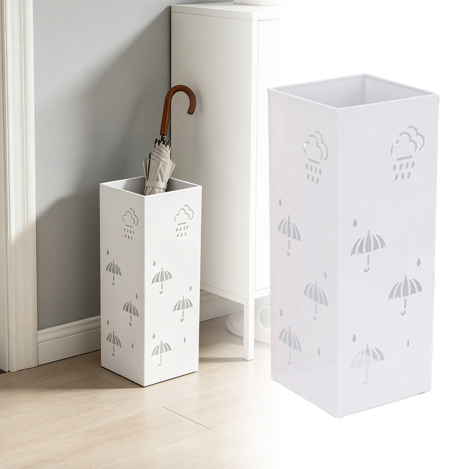 Indoor Entryway Umbrella Stand, Stylish Metal Umbrella Holder for Home Office Corner Storage(White,44x17.5x17.5cm)
