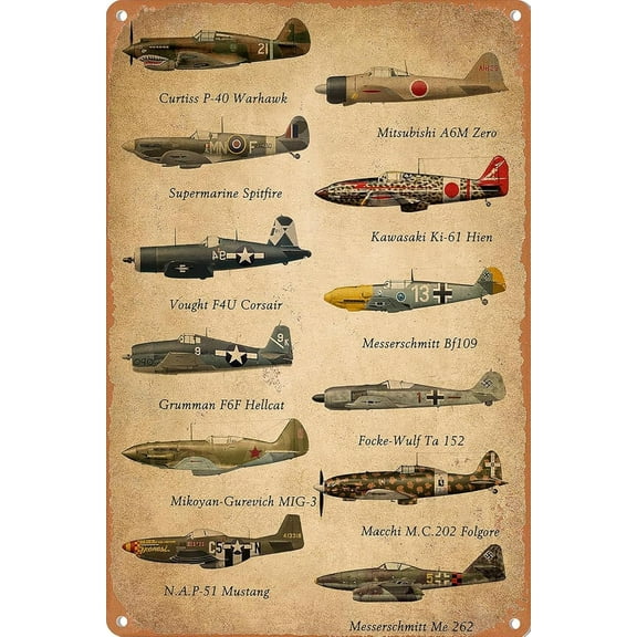 Vintage Metal Tin，Vintage Aviation Airplane Decor WW2 Fighter Planes Metal Tin Signs Boys Room Wall Art Decor Military Fan Gifts Man Cave Garage Army Poster 8x12 Inches，tin sign