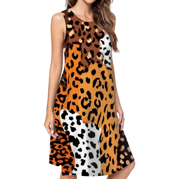 Wild Animal Print Collage Pattern Spring Summer Dresses For Women Fashion Dress Casual Sleeveless Loose Sundress With Pockets