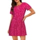 thumbnail image 1 of Easygdp Rose Red Glitter Camisón de manga corta para mujer, informal, estampado, 1 of 6