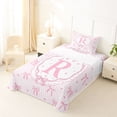 thumbnail image 3 of spefrowx Princess Bow Letter R Twin Sheets for Kids, Pink Stripe Heart Print Bedding, 3 Pieces, 1 Flat Sheet, 1 Fitted Sheet and 1 Pillowcase, 3 of 6