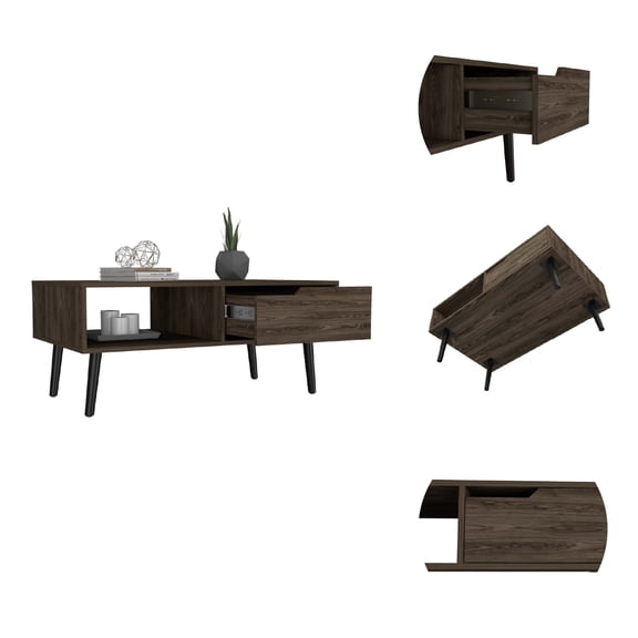 Xukmct Rectangle Center Table with 1 Open Shelf and 1 Drawer, Wood Coffee Table for Home, Office