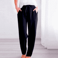 thumbnail image 6 of EDFBUYKRS Female Women Pants Casual Womens Pants for Work Fall Women's Solid Linen Casual Pants with Drawstring Elastic Waist Slim Fit Tapered Long Trousers M, 6 of 7