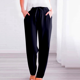 thumbnail image 5 of Pantalones informales de lino lisos para mujer con cintura elástica y cordón, 5 of 7