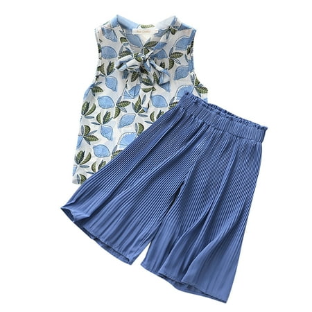 

Zlekejiko Toddler Kids Baby Girls Sleeveless Floral T Shirt Tops Chiffon Loose Pants 2PCS Outfits Clothes Set
