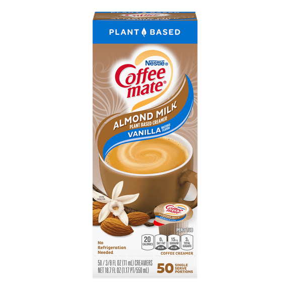 Coffee mate Plant Based Oat Milk Vanilla Non-Dairy Creamer, 0.375 fl oz, 50 Count Tubs