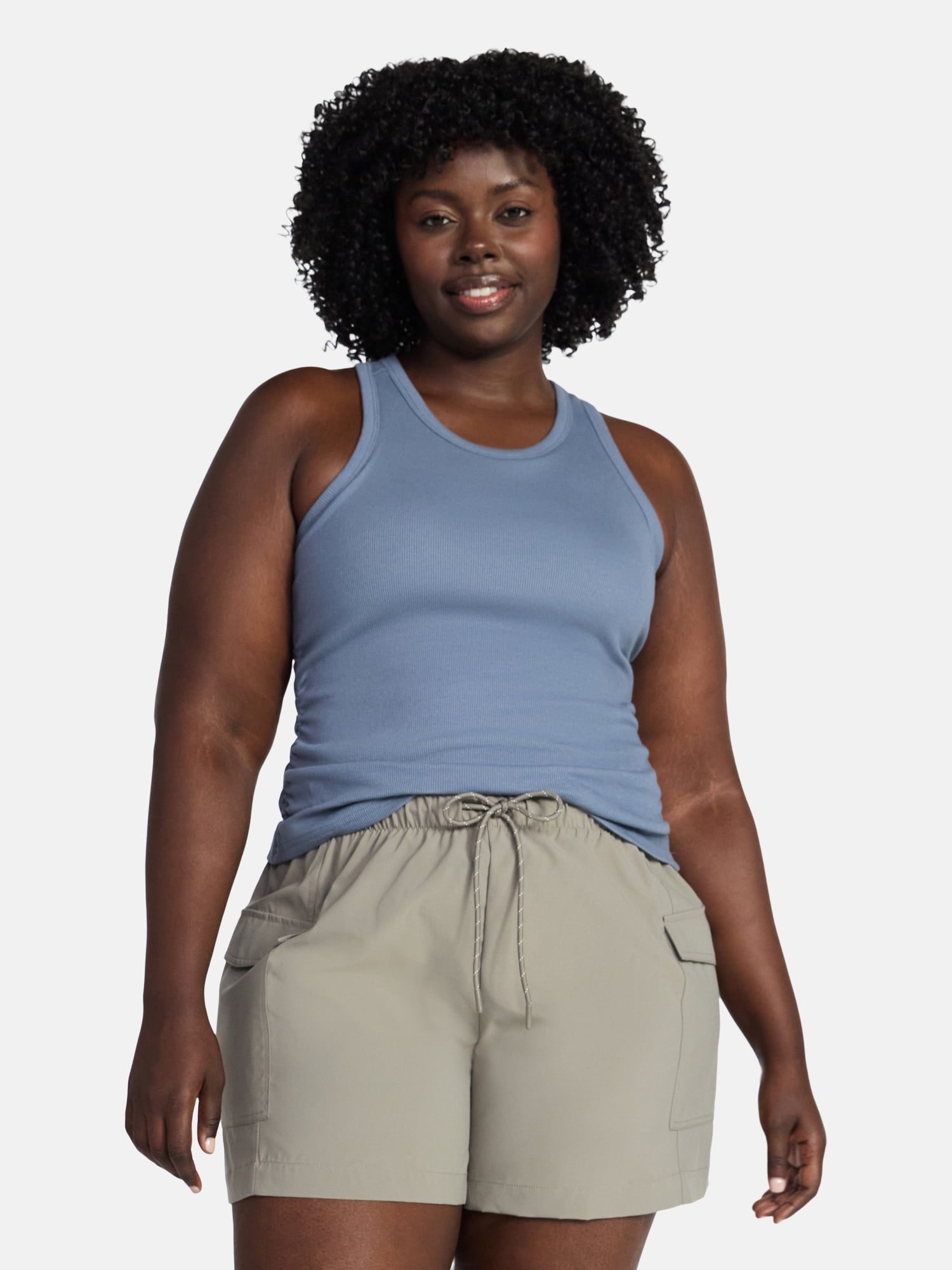 Avia Women's and Women's Plus Cotton Ruched Rib Tank Top, Sizes XS-4X